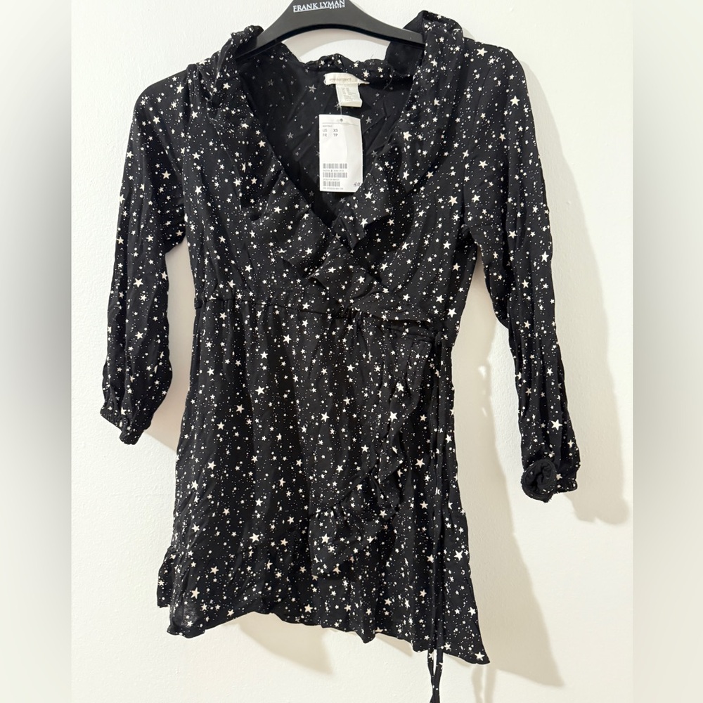 H&M Black Star Print Wrap Top